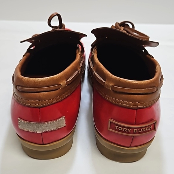 Tory burch red tan patent leather rain snow ankle boots women's 6.5 - Picture 5 of 10